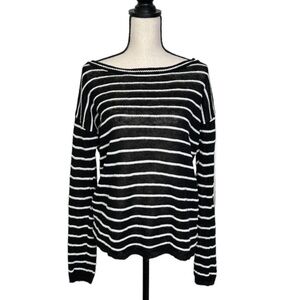 Alice + Olivia Black White Stripped Knit Sweater Large